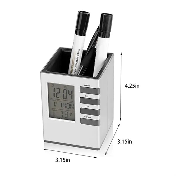Desk decor perpetual calendar alarm clock pen holder