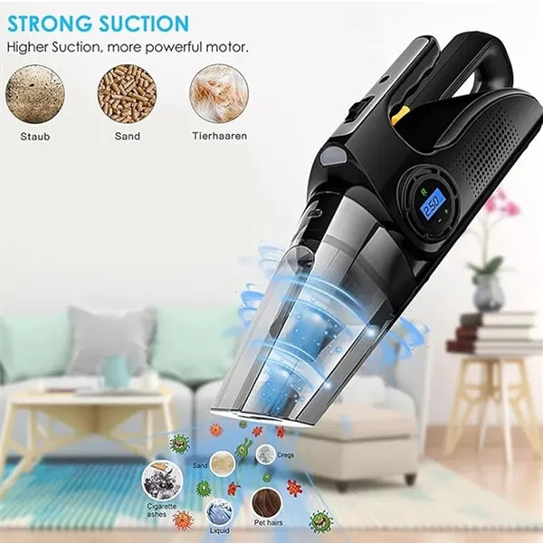 4in1portable air pump tire pressure gauge car vacuum cleaner