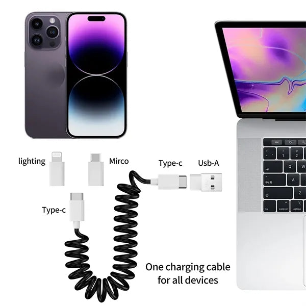 Versatile Extendable Charging Cable Set with 3 USB Adapters
