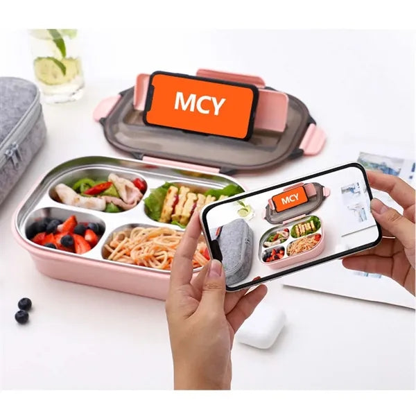 Stainless Steel Phone Stand Lunch Box With Handle