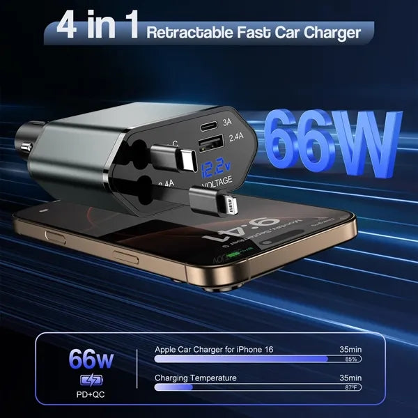 4 in 1 Car Charger with Fast Charging Cable