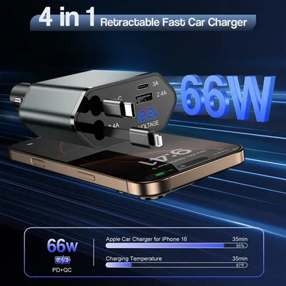 4 in 1 Car Charger with Fast Charging Cable