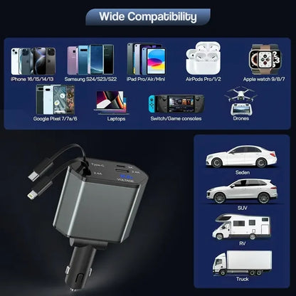 4 in 1 Car Charger with Fast Charging Cable
