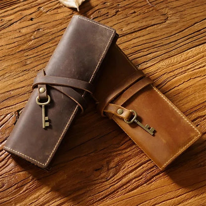 School office vintage leather roll up pen bag pencil case