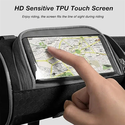 Splash-proof touch-screen light front beam bicycle head bag