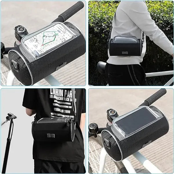 Splash-proof touch-screen light front beam bicycle head bag