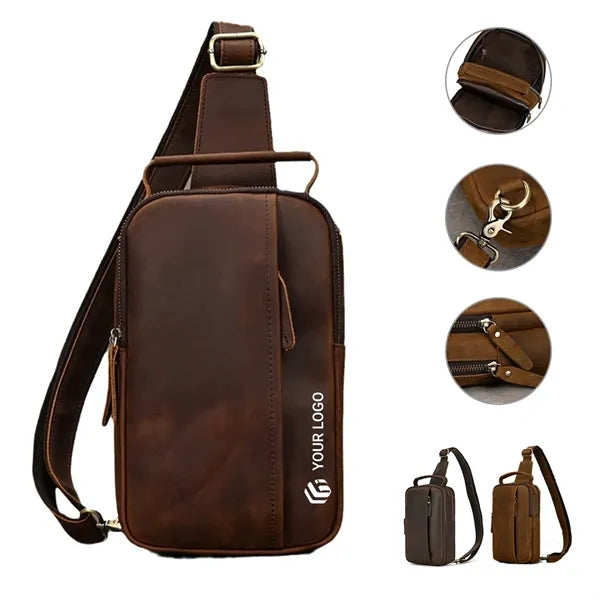 Vintage outdoor genuine leather crossbody shoulder chest bag