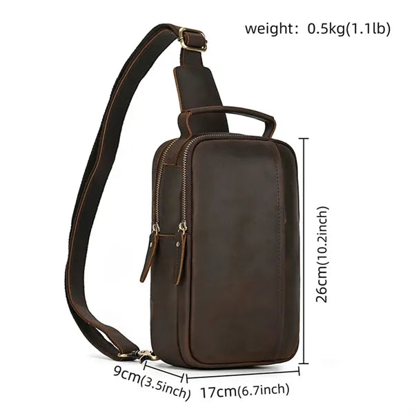 Vintage outdoor genuine leather crossbody shoulder chest bag