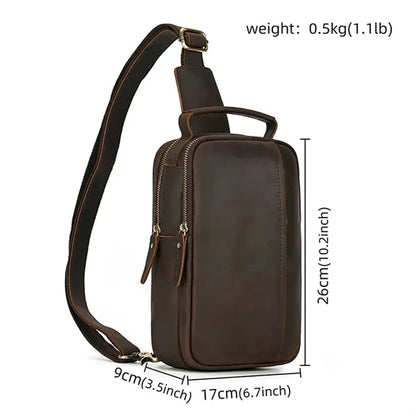Vintage outdoor genuine leather crossbody shoulder chest bag