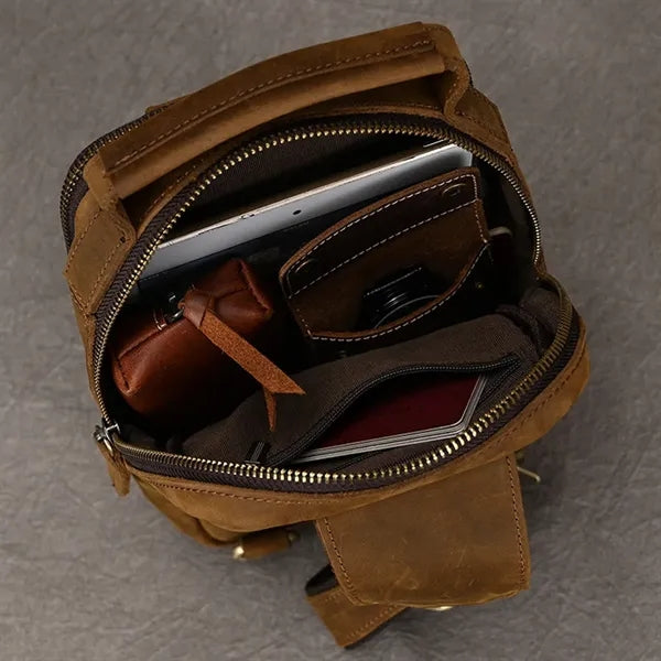 Vintage outdoor genuine leather crossbody shoulder chest bag