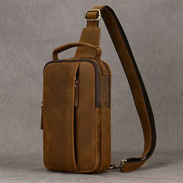 Vintage outdoor genuine leather crossbody shoulder chest bag