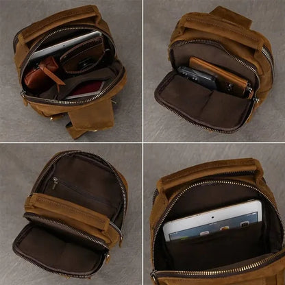 Vintage outdoor genuine leather crossbody shoulder chest bag