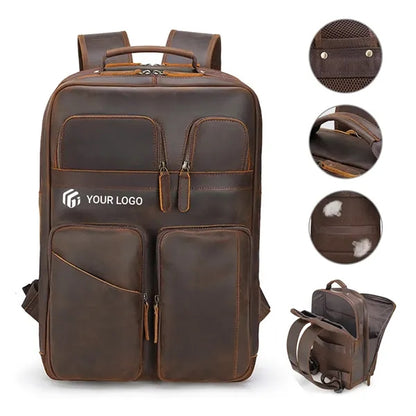 17 inch business outdoor genuine leather computer backpack