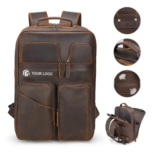 17 inch business outdoor genuine leather computer backpack