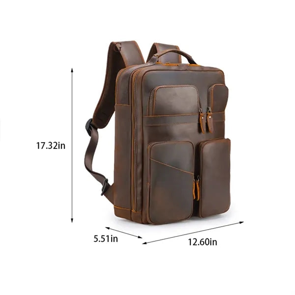 17 inch business outdoor genuine leather computer backpack