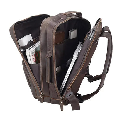 17 inch business outdoor genuine leather computer backpack