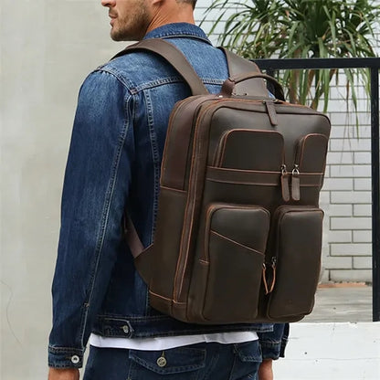 17 inch business outdoor genuine leather computer backpack