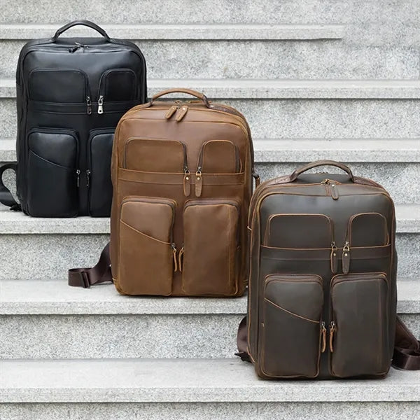 17 inch business outdoor genuine leather computer backpack