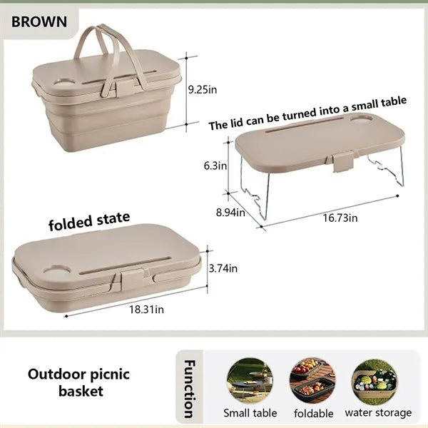 Camping collapsible portable picnic basket with table