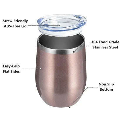12 OZ Wine Tumbler with Lid and Straw