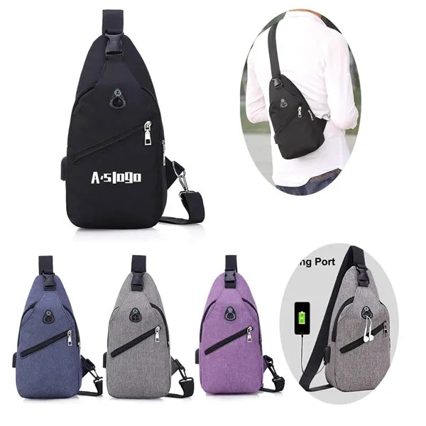 Crossbody Chest Bag With Charging  and Headphone Hole