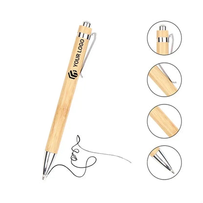 Metal hook bamboo wood handle touch head ballpoint pen