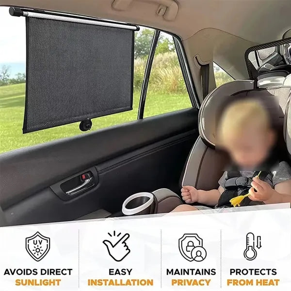 Suction cup roller blind retractable car side glass sunshade