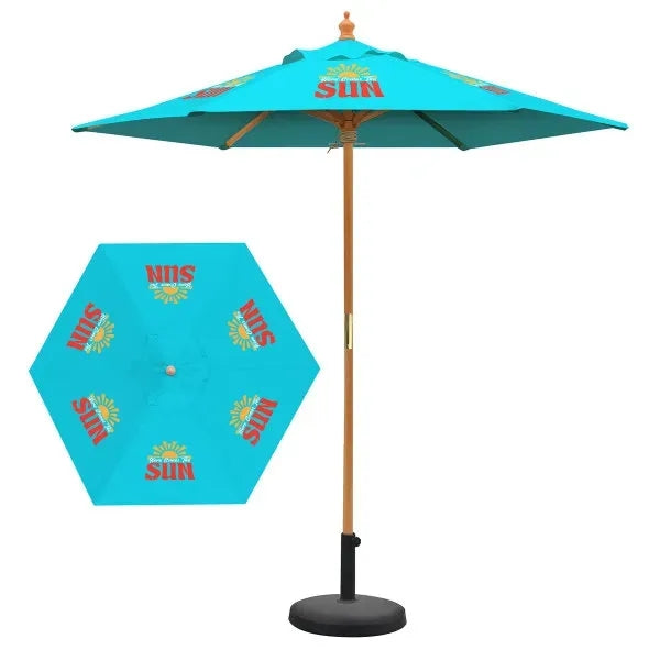 7' Wooden Market Umbrella w/ 6 Panel Full Color