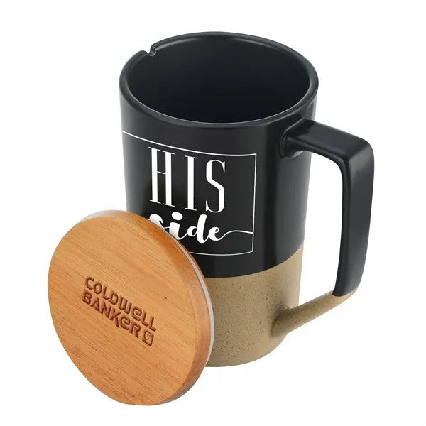 15 oz. Two Tone Ceramic Mug with wood Lid