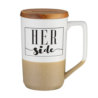 15 oz. Two Tone Ceramic Mug with wood Lid
