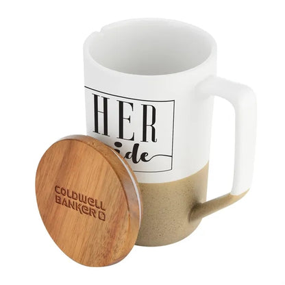 15 oz. Two Tone Ceramic Mug with wood Lid