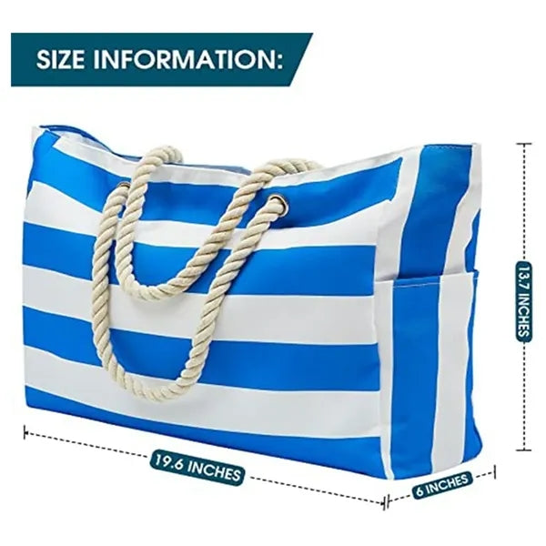 Waterproof Tote Bag, Spacious Beach Bag with Rope Handles
