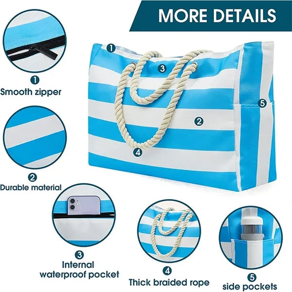 Waterproof Tote Bag, Spacious Beach Bag with Rope Handles