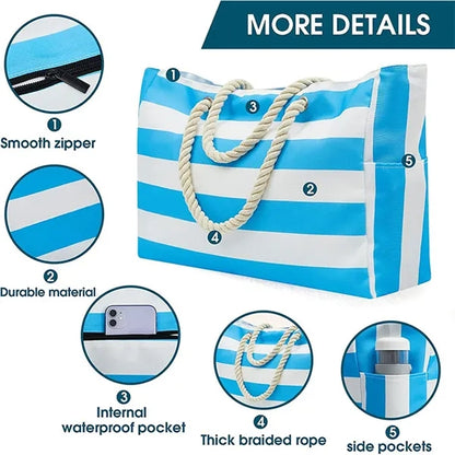 Waterproof Tote Bag, Spacious Beach Bag with Rope Handles