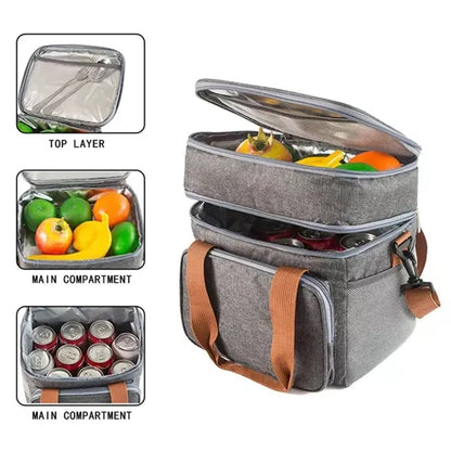 Double layer outdoor picnic waterproof insulation lunch bag