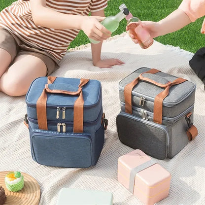 Double layer outdoor picnic waterproof insulation lunch bag