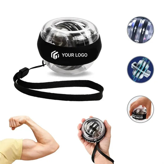 Silent self-activating colored light wrist strength ball