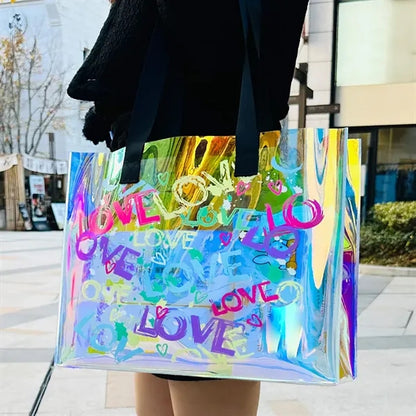 Iridescent  Tote Bags Fashion Holographic Clear Handbag