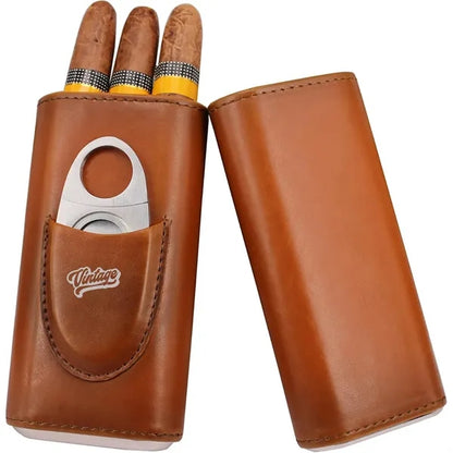 3 Finger Leather Cigar Case with Cutter