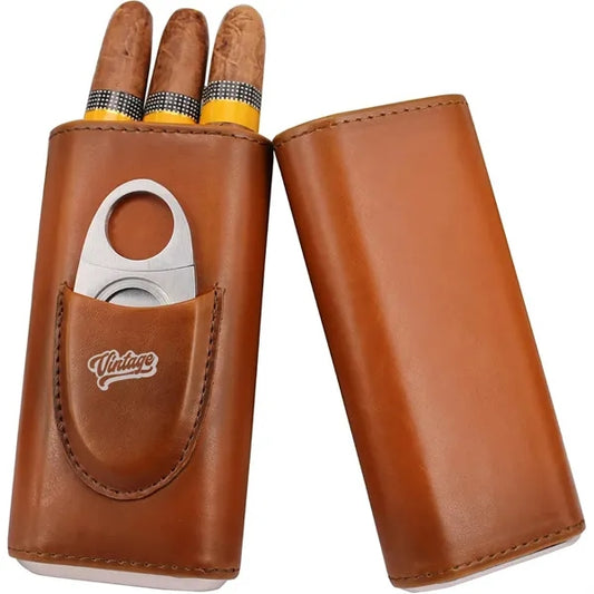 3 Finger Leather Cigar Case with Cutter