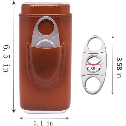 3 Finger Leather Cigar Case with Cutter