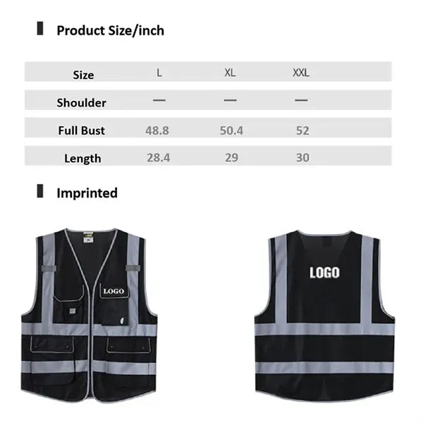 Hi Vis Zipper Front Black Safety Vest