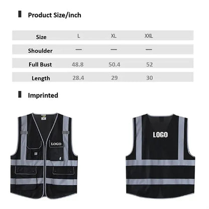 Hi Vis Zipper Front Black Safety Vest