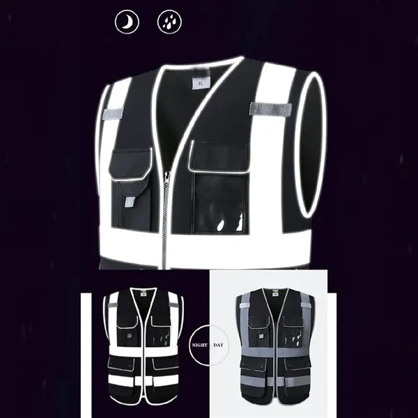 Hi Vis Zipper Front Black Safety Vest