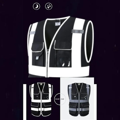 Hi Vis Zipper Front Black Safety Vest