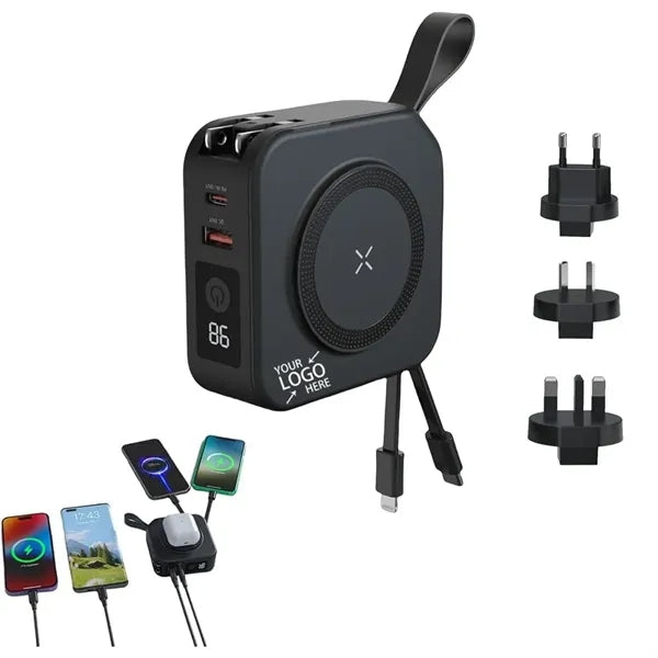 10000mAh Travel Adaptor Power Bank with Built in Cables