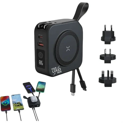 10000mAh Travel Adaptor Power Bank with Built in Cables