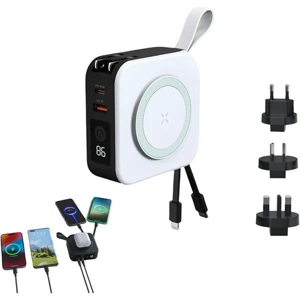 10000mAh Travel Adaptor Power Bank with Built in Cables