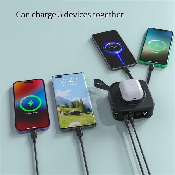 10000mAh Travel Adaptor Power Bank with Built in Cables