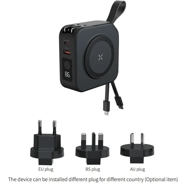 10000mAh Travel Adaptor Power Bank with Built in Cables